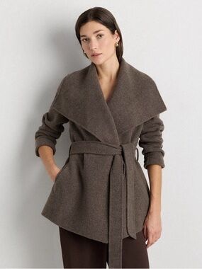Quince Merino Wool Double-Faced Short Wrap Coat Cocoa Medium NWT